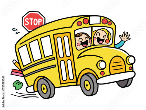 Cute Colorful Cartoon School Bus Sticker for Kids Design