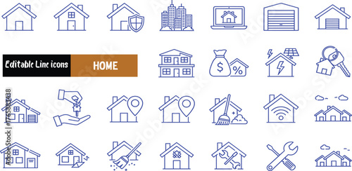 Versatile Set of Home and Property Line Icons Modern Vector Graphics for Real Estate, Housing, Building, and Residential Services Design Projects