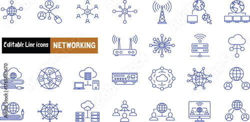 Diverse Set of Networking Icons for Digital Connectivity and Data Exchange in Modern Tech