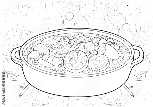 Detailed line art illustration of a vibrant and hearty brazilian