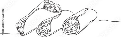 Elegant continuous line drawing of mini burritos for culinary mi