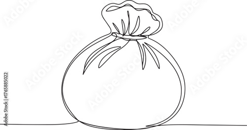 Elegant continuous line drawing of a tied food sack minimalist a