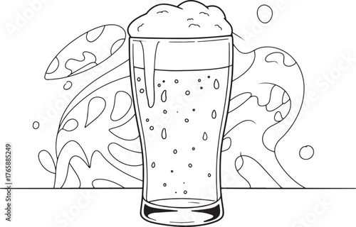 Illustrated Pilsner Glass with Frothy Head and Abstract Backgrou