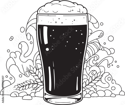 Elegant stout illustration with creamy foam and decorative organ