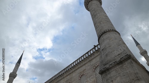 The minarets of the Blue Mosque on a cloudy day, Istanbul, Türkiye