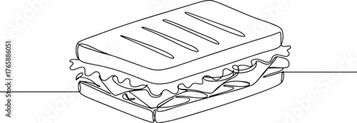 Elegant continuous line drawing of a delectable sandwich with fr