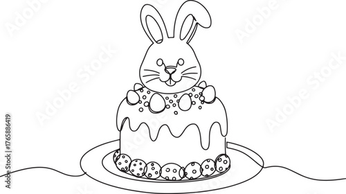 Festive easter bunny cake drawing adorned with eggs and delicate