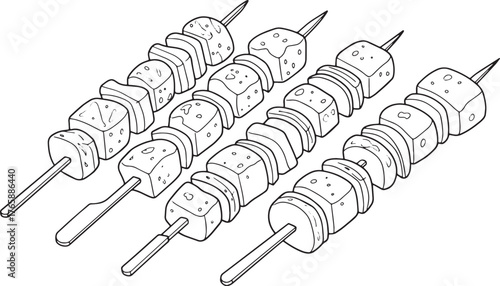 Hand-drawn illustration of delicious kebab skewers isolated on w