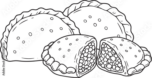 Detailed outline illustration of traditional Chilean empanadas c