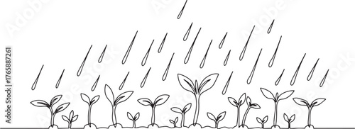 Delicate Line Art Illustration of Seedlings Sprouting Under a Ge