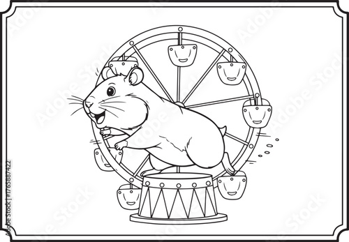 Whimsical hamster's amusement park adventure on a Ferris wheel c