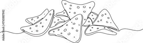 Continuous Line Drawing Depicting a Pile of Delicious Corn Torti