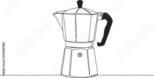 Monochrome continuous line drawing showcasing the classic moka p