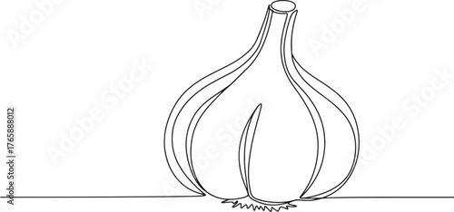 Minimalist single line drawing of a flavorful garlic bulb on whi