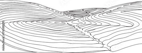Abstract Line Art Illustration of Terraced Landscape Topography