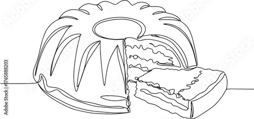 Minimalist depiction of a bundt cake slice using a continuous li