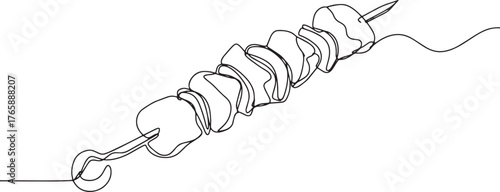 Minimalist line art illustration featuring a skewer with several