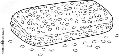 Monochrome Sesame Seed Treat Line Art Illustration on White Back
