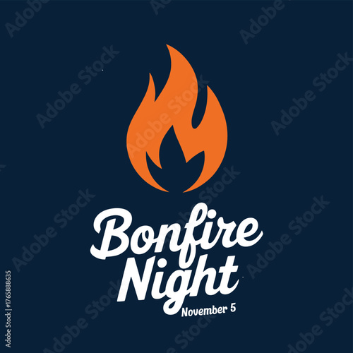 Vector art of bonfire night emblem featuring a stylized flame and text, commemorating november 5th with a dark blue textured background