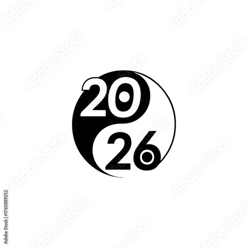 Vector art of the numbers 20 and 26 integrated into a yin and yang symbol, isolated on a