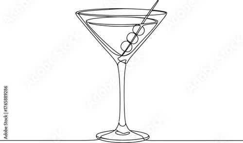Elegant continuous line drawing of cosmopolitan cocktail with ol