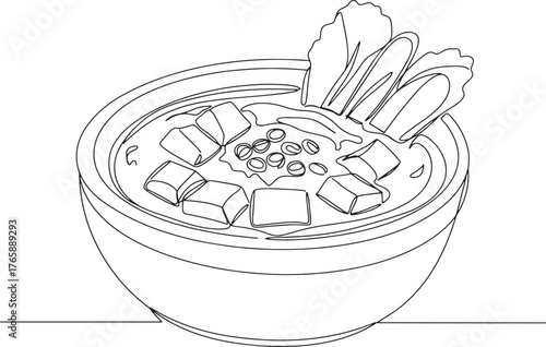 Single Line Drawing of Sundubu Jjigae: Korean Soft Tofu Stew Ill