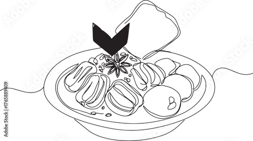 Indonesian Gudeg Illustration: A Continuous Line Drawing of Trad