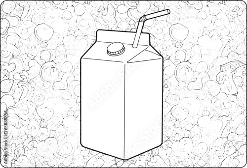 Juice Box Illustration against Playful Whimsical Doodles Backgro