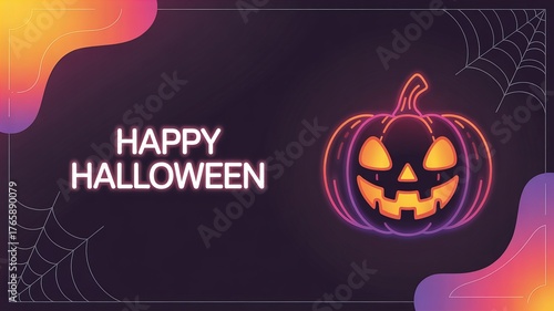 Glowing Pumpkin Lantern with Spider Web & Flying Bats – It’s Halloween Week Celebration Design