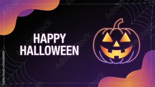 Glowing Pumpkin Lantern with Spider Web & Flying Bats – It’s Halloween Week Celebration Design