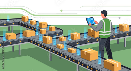Modern logistics and distribution system with automated conveyor belt technology and data tracking