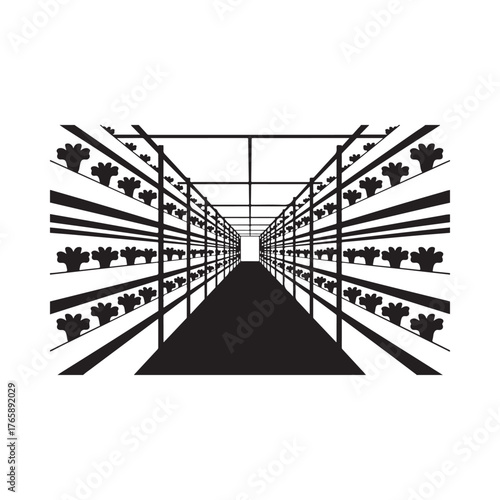 Vertical farming rows of plants in a modern indoor agricultural facility