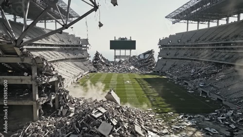 Devastation in an Abandoned Stadium Following a Catastrophic Event