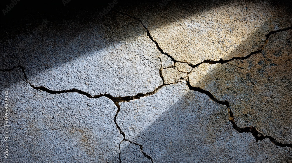 Obraz premium Cracked concrete wall shadow shadow of person falls upon cracked concrete wall revealing urban decay and mystery