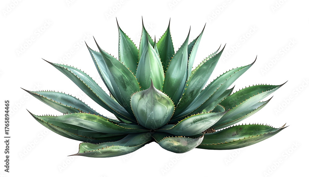 Fototapeta premium Digital illustration of a large agave plant against a stark black background