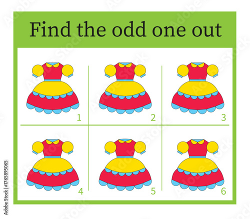 Attention task for kids. Children activity page. A cute kids dress. Vector illustration.