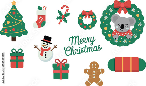 Photography Christmas illustration set, festive holiday vector collection, decorated tree, s