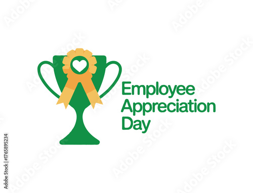 Vector art of green trophy with ribbon and text employee appreciation day