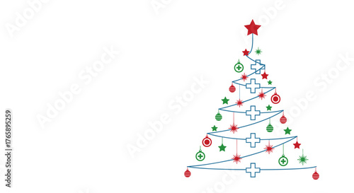 Creative Christmas tree illustration made from medical symbols for healthcare marketing and holiday campaigns