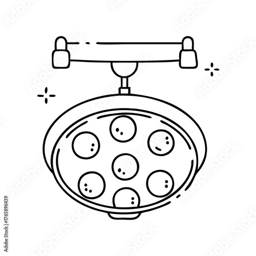 Vector art of a closeup line drawing of a surgical examination light