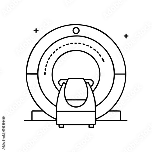 Vector art of front view of an mri scanner machine with a patient bed