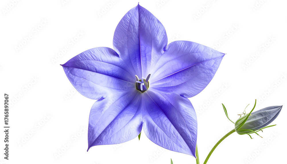 Fototapeta premium A close-up of a vibrant blue star-shaped flower, with a bud to its right