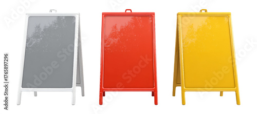 Isolated A-Frame Signs in White, Red, and Yellow Colors on Transparent Background