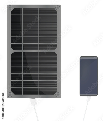 Solar panel charging phone. vector illustration	