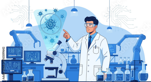 Advancements in virology research, utilizing advanced technology in a modern laboratory setting