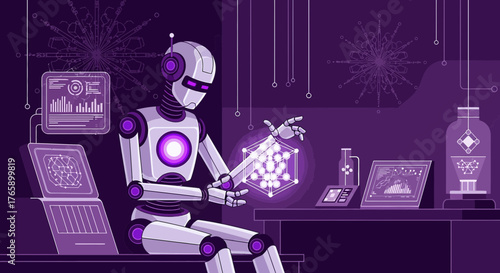 Artificial Intelligence and robotic science research for future technology illustration