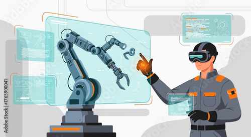 Augmented reality operator controlling robotic arm with virtual interface engineering