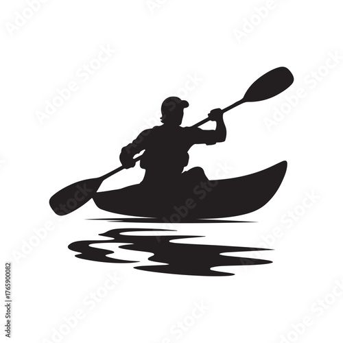 kayaker padding vector silhouette clip art logo design illustration