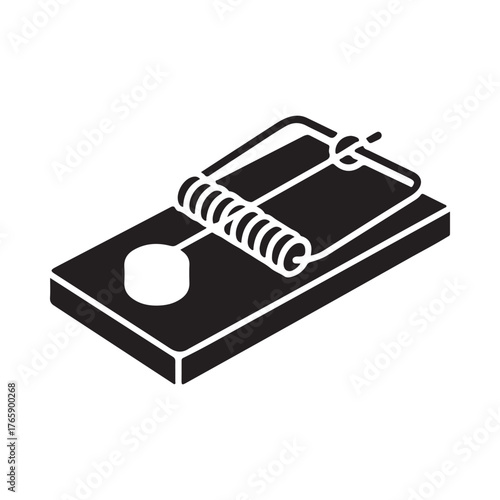 Simple black and white icon of a classic wooden mouse trap