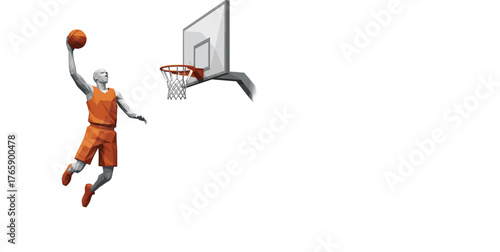 Low Poly Geometric Basketball Player Slam Dunk Action Vector IllustrationLow Poly Geometric Basketball Player Slam Dunk Action Vector Illustration